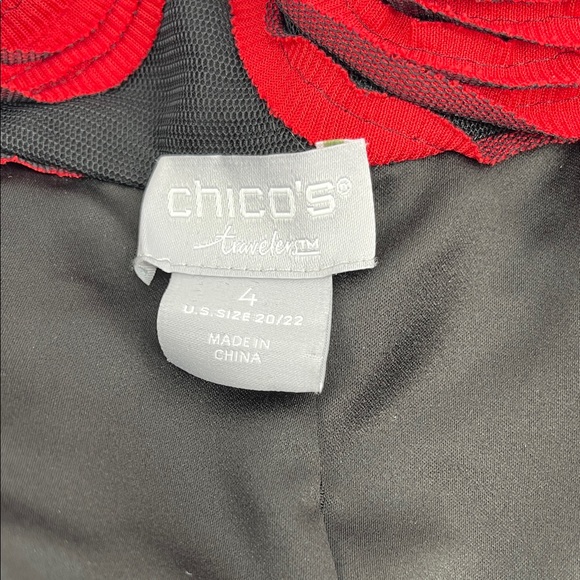 12.26.25 Chico’s 🌹 Rosette Red and Black Women's Topper Semi Sheer (4 or XXL) - Picture 7 of 10
